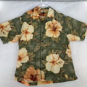 Tommy Bahama 100% Silk Yellow Orange Green Floral Hawaiian Shirt Men's Size S